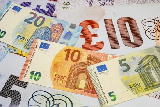 close up euro banknotes on background