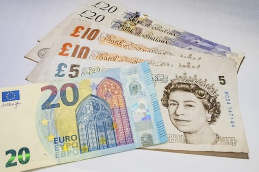 close up euro banknotes on background