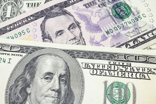 close up US dollar banknotes on background.