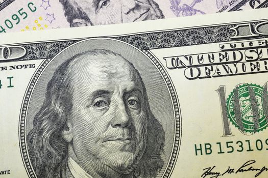 close up US dollar banknotes on background.