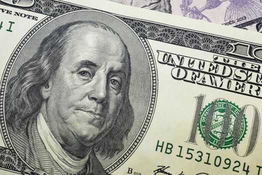 close up US dollar banknotes on background.