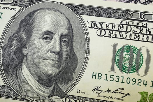 close up US dollar banknotes on background.