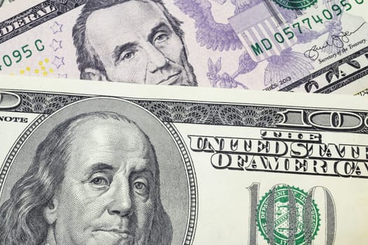 close up US dollar banknotes on background.