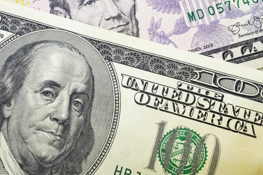 close up US dollar banknotes on background.