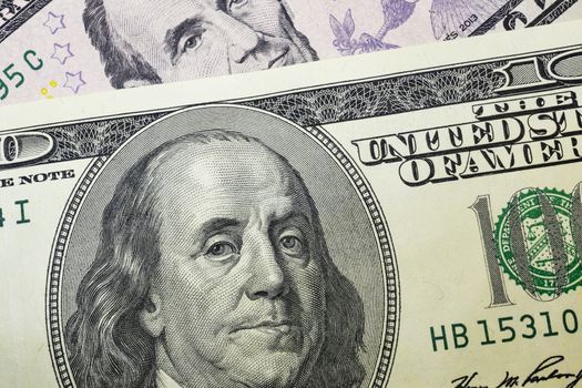 close up US dollar banknotes on background.