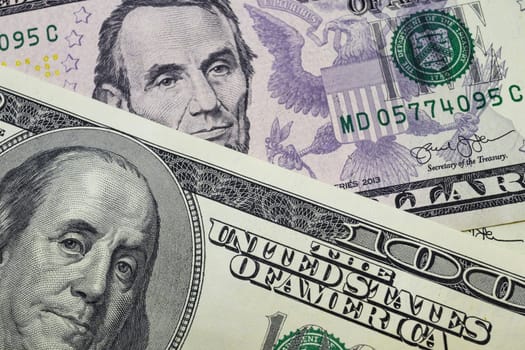 close up US dollar banknotes on background.