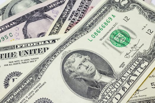 close up US dollar banknotes on background.