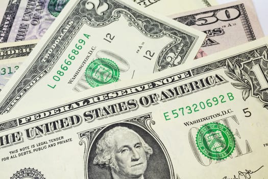 close up US dollar banknotes on background.