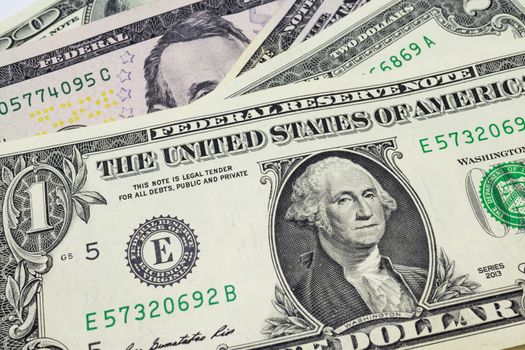 close up US dollar banknotes on background.