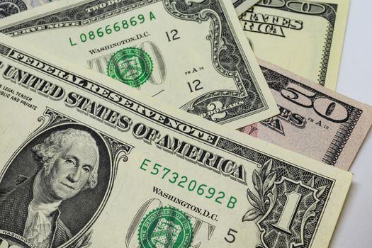 close up US dollar banknotes on background.