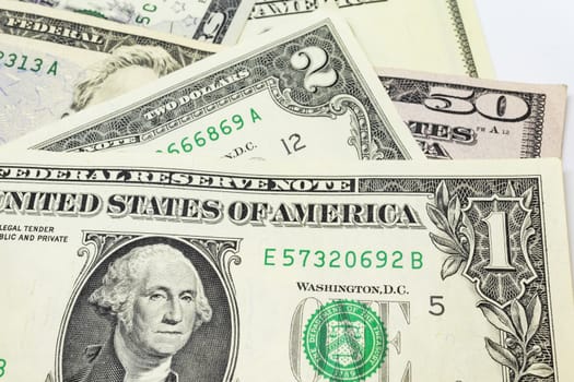 close up US dollar banknotes on background.
