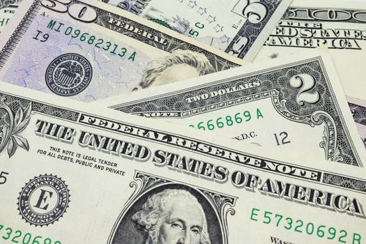 close up US dollar banknotes on background.