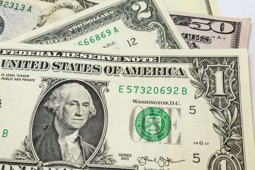 close up US dollar banknotes on background.