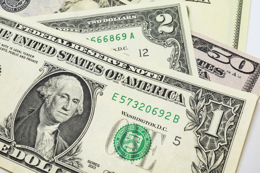 close up US dollar banknotes on background.