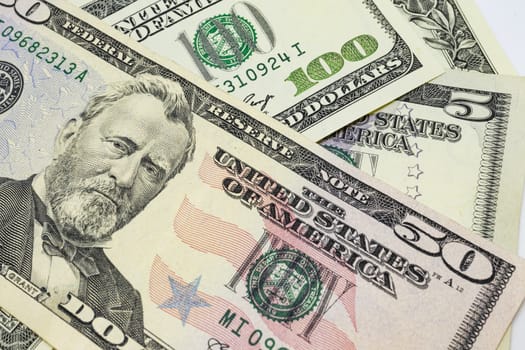 close up US dollar banknotes on background.