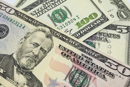 close up US dollar banknotes on background.