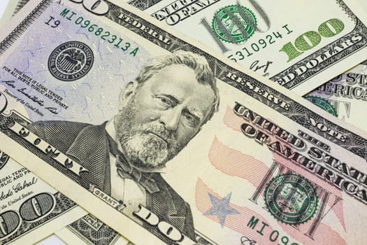 close up US dollar banknotes on background.