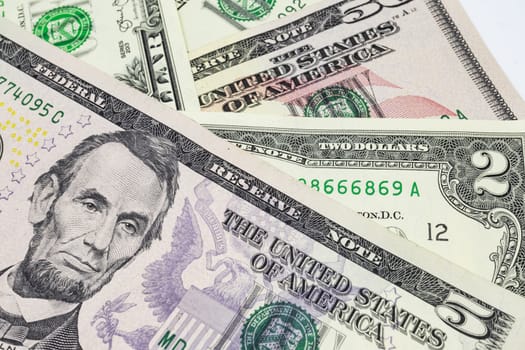 close up US dollar banknotes on background.