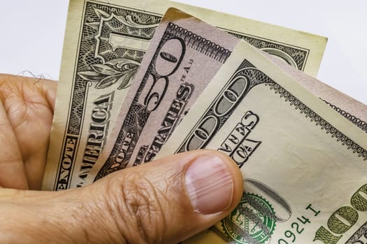 close up US dollar banknotes on background.