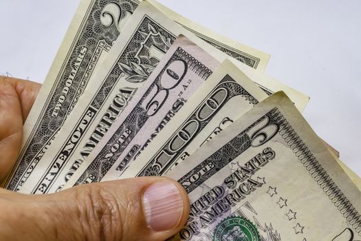 close up US dollar banknotes on background.