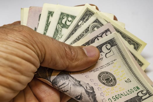 close up US dollar banknotes on background.