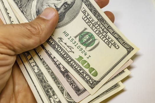 close up US dollar banknotes on background.
