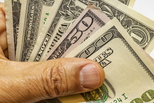 close up US dollar banknotes on background.