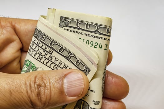 close up US dollar banknotes on background.
