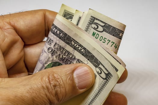 close up US dollar banknotes on background.