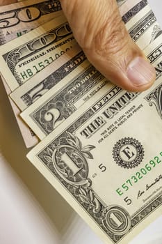 close up US dollar banknotes on background.