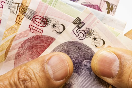 close up turkish lira banknotes on background