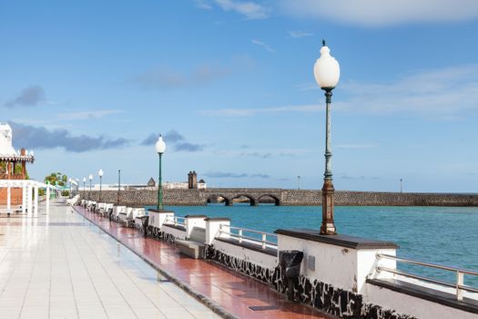 The Arrecife waterfront on Avenida La Marina, on the Spanish island of Lanzarote.