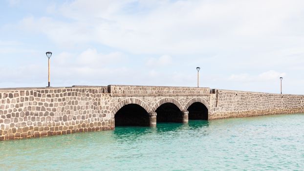 A stone bridge in the port city of Arrecife on the Spanish island of Lanzarote.