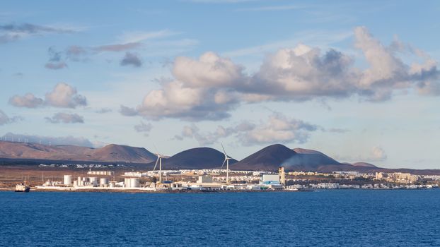 The view towards the resort of Costa Teguise on the Spanish Canary Island of Lanzarote.