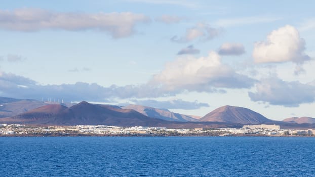 The view towards the resort of Costa Teguise on the Spanish Canary Island of Lanzarote.