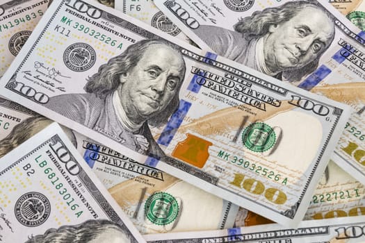close up US dollar banknotes on background.