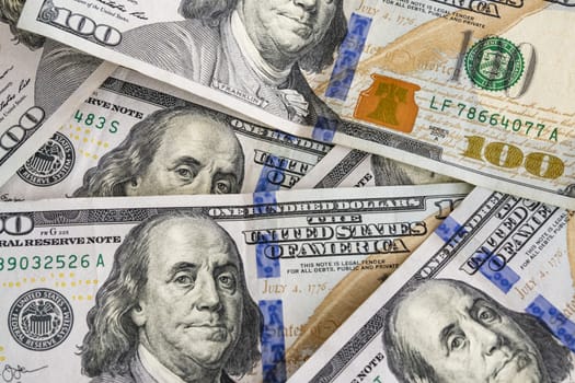 close up US dollar banknotes on background.