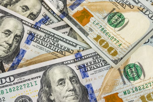 close up US dollar banknotes on background.