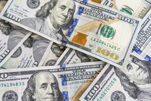 close up US dollar banknotes on background.