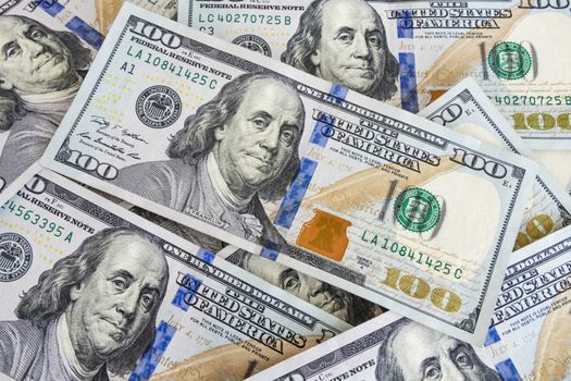 close up US dollar banknotes on background.