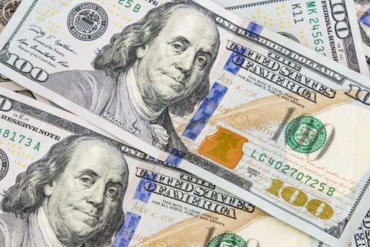 close up US dollar banknotes on background.