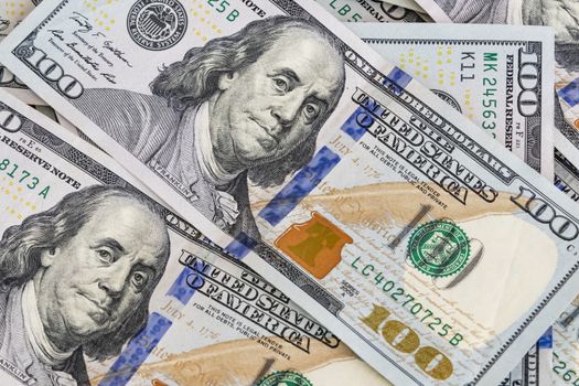 close up US dollar banknotes on background.