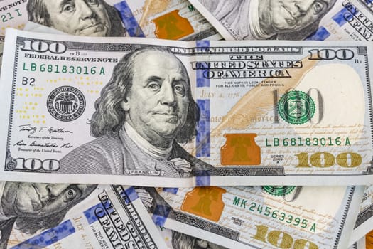 close up US dollar banknotes on background.