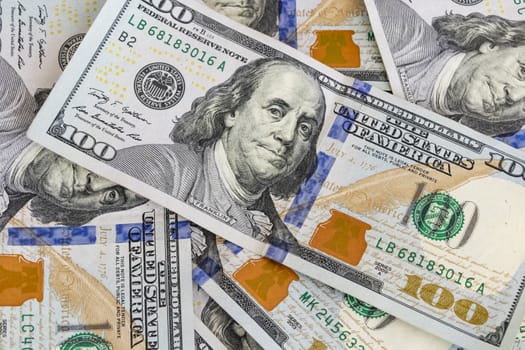 close up US dollar banknotes on background.