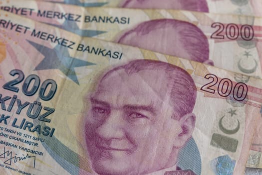 close up turkish lira banknotes on background