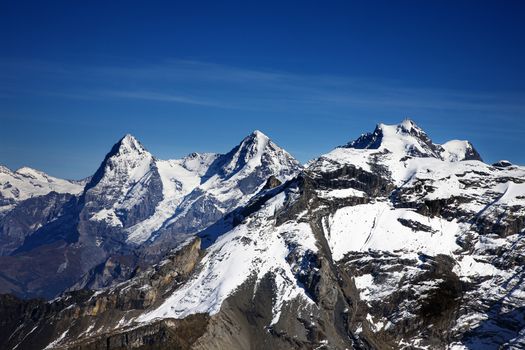 Eiger, Moench and Jungfrau - three famous Swiss mountains. Some of the tallest mountains in Europe