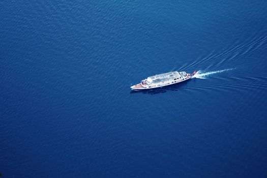 boat on lake shot from above. Lake Lucerne