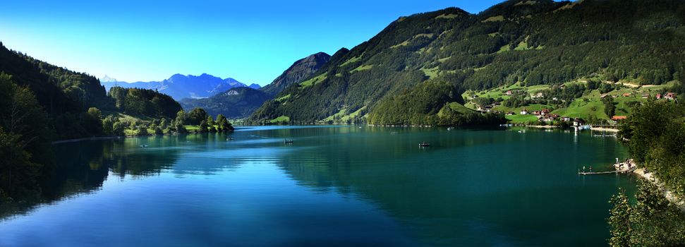 lake lungern Switzerland - famous fishing lake in Switzerland with lake