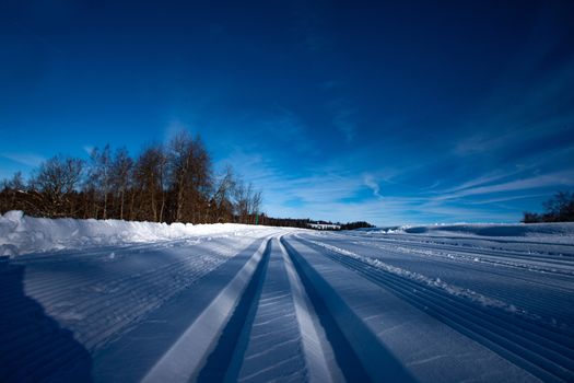 cross country skiing in Switzerland - Swiss Alps. tracks in snow