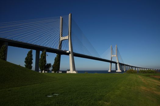 Big bridge in Lisbon, Portugal. Big bridge over the river in Lisbon